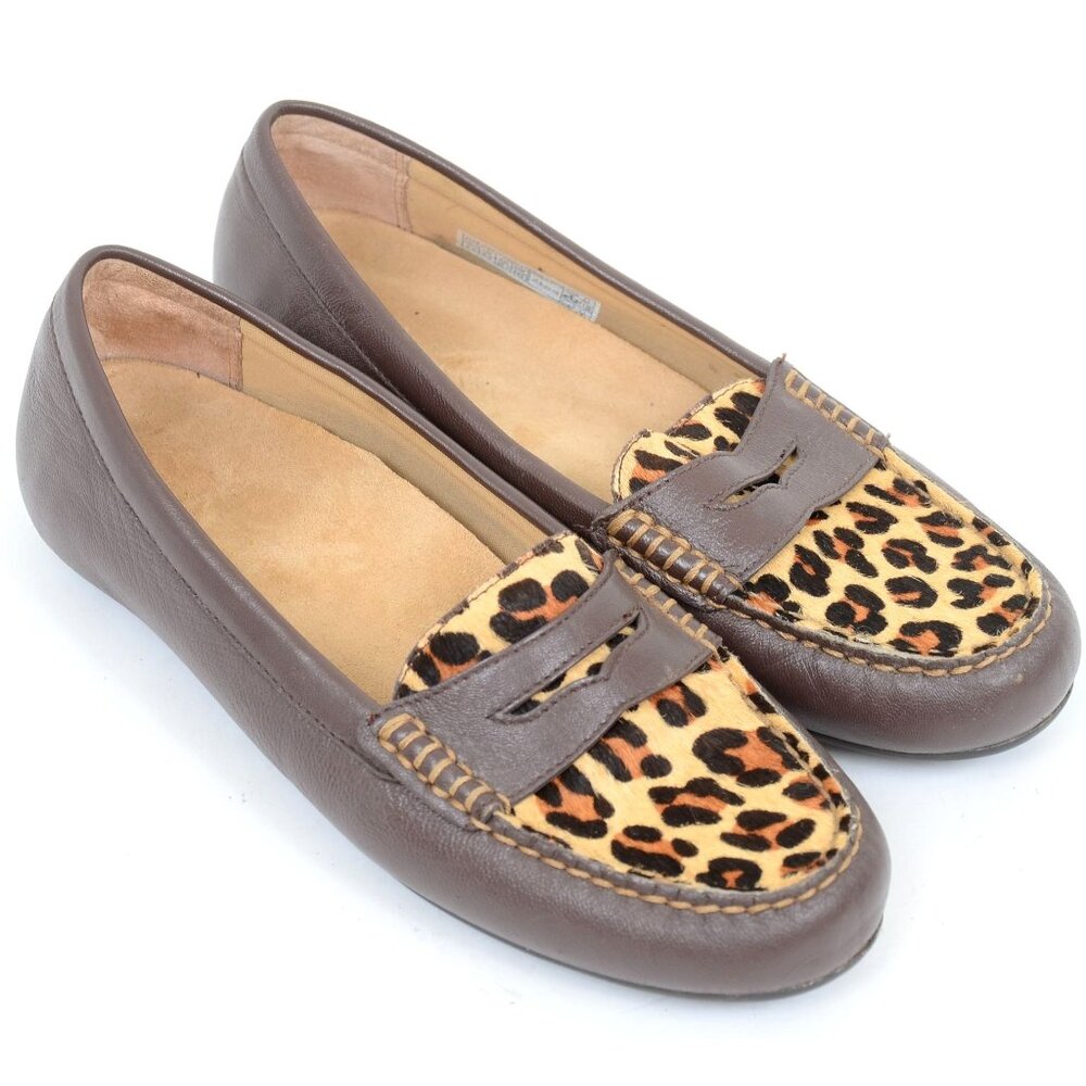 Vionic Piper Women's 7.5 Leather Leopard Loafers Comfy Shoes Office Vacay Resort